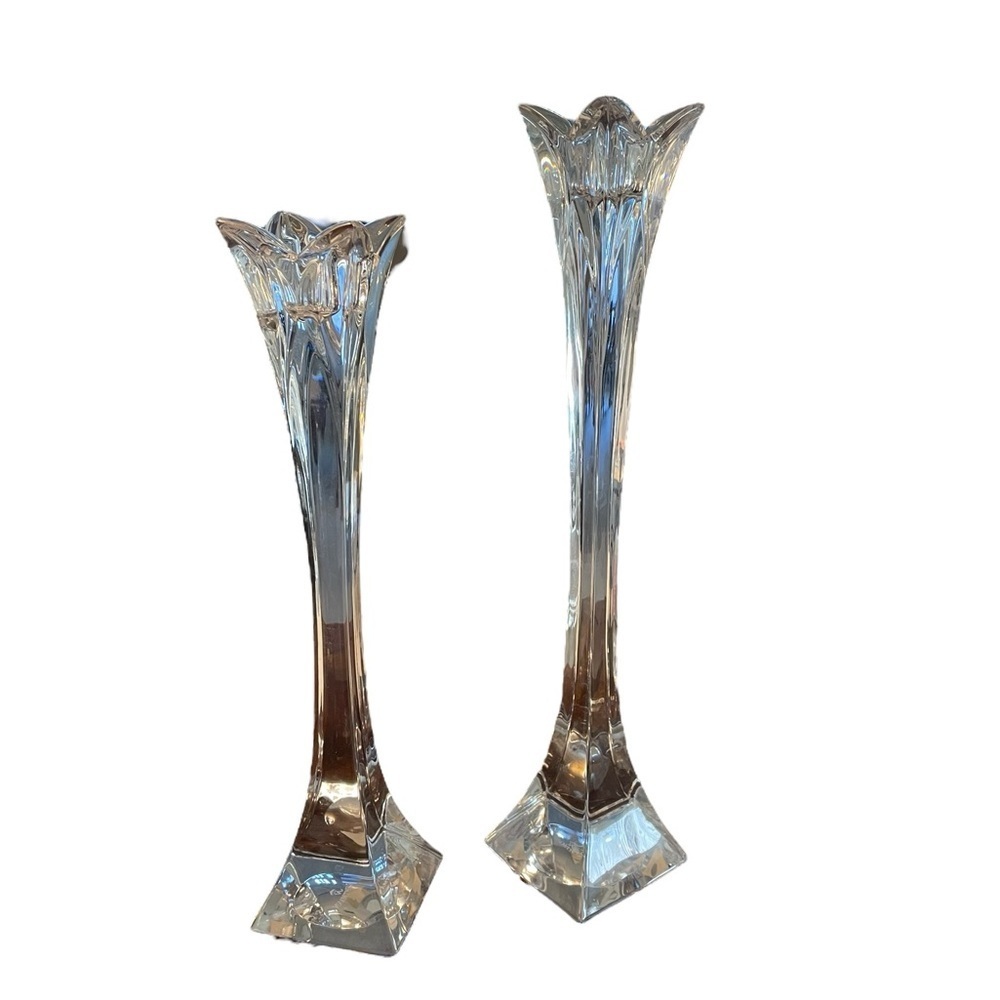 Nachtmann Chandelier Candle Holders, Two,  10” & 9”, Elegant Fluted Crys…